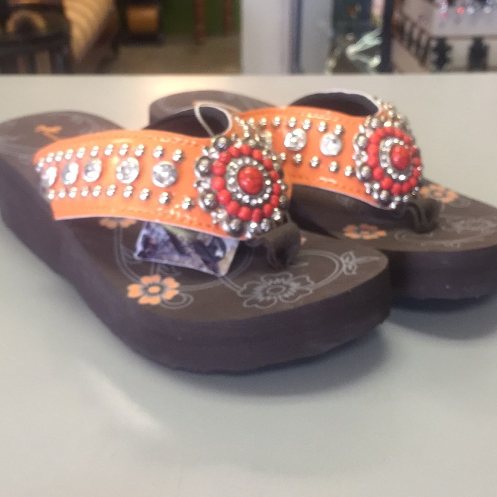 Montana west wedge bling flip flops, Orange
